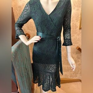 Green lace lined dress.